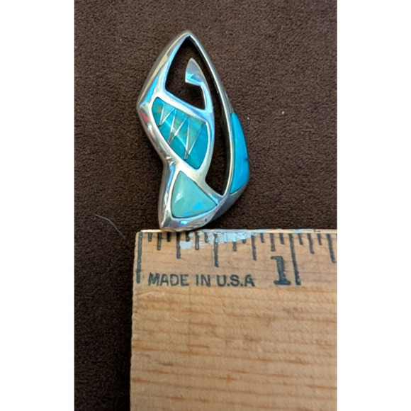 Carolyn Pollack Sterling Silver Turquoise Inlay Pendant 1.5” - Picture 4 of 5